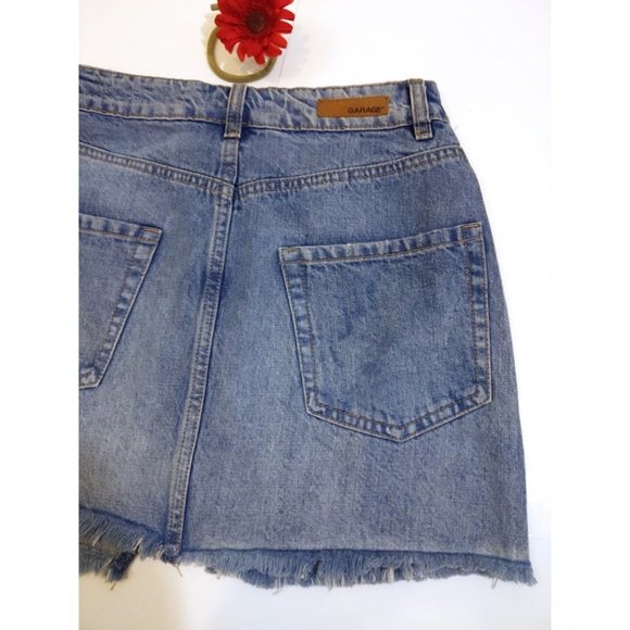 Garage Jean Skirt Frayed Hem Side Stripes - Picture 12 of 15